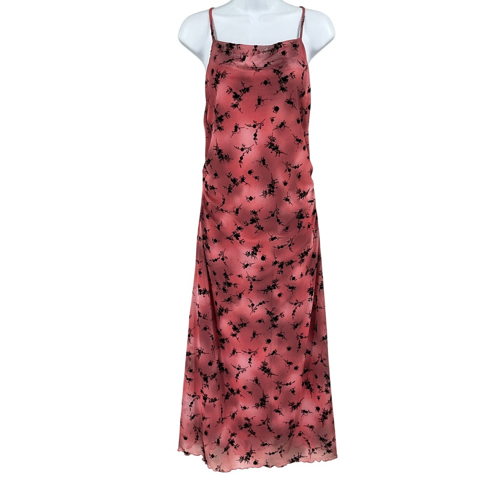 Wild Fable Slip Dress L Pink Black Floral Flocked Mesh Whimsigoth Date Night NEW